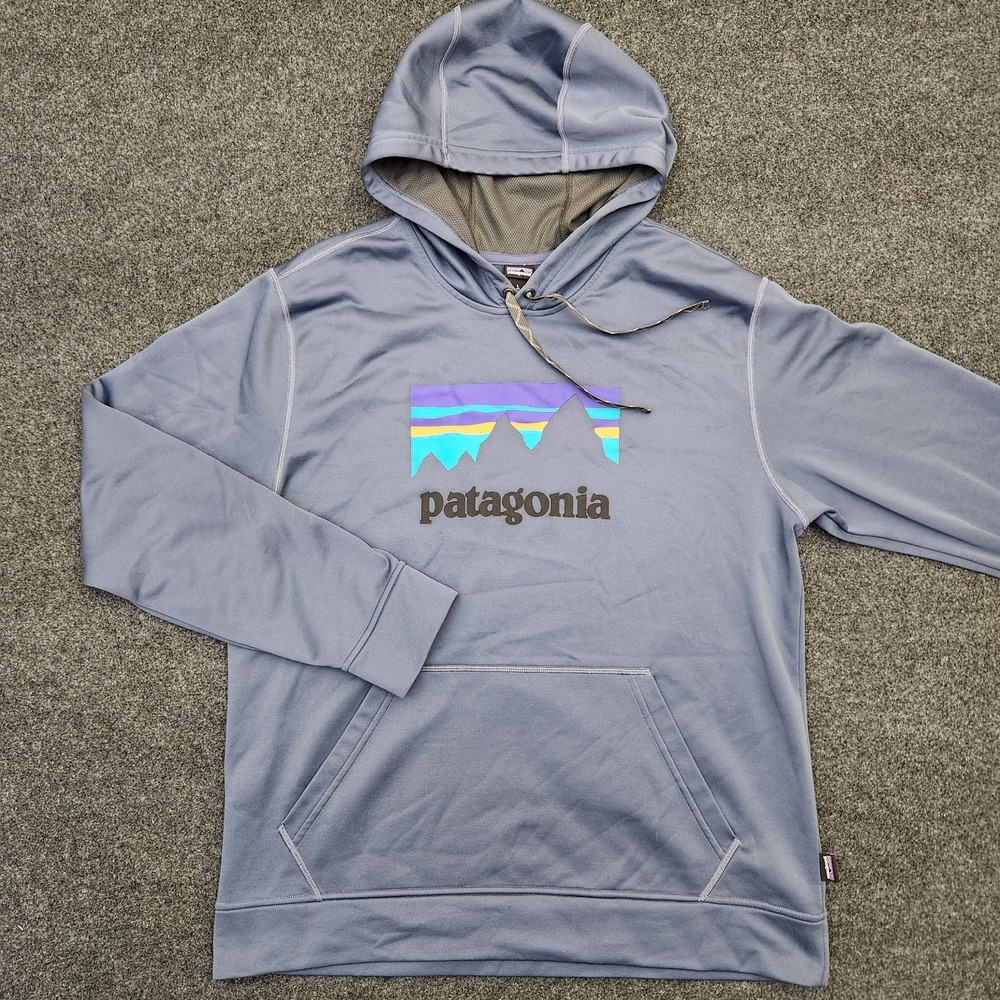 Patagonia Hoodie Sweatshirt Mens Large Gray Logo Pullover Kangaroo Pocket Hiking